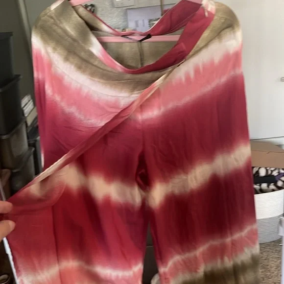 NWT ZARA TIE-DYE Wrinkle Design SZ L Wide Leg Pant with Front Drape Side Zip. - Picture 4 of 9